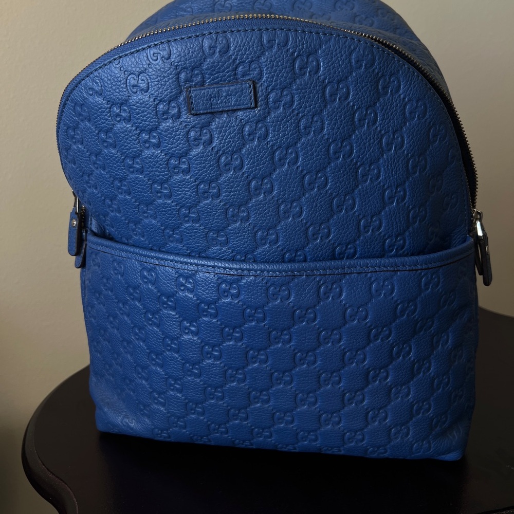 Blue Leather Backpack